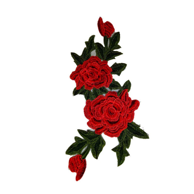 TATEELY Red Rose Cloth Paste Embroidered Sewing On Patch Ornaments Flower Stickers for Clothes Badges Sewing Fabric Applique Accessory 2 Pcs (Style 1 red) - Image 4